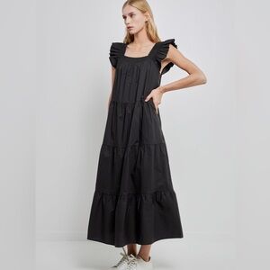 English Factory Square Neck Ruffle Detail Tiered Midi Dress